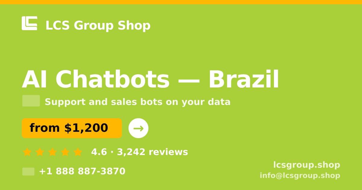 AI Chatbots in São Paulo — from $1,100/mo, rated 5/5 by 596 clients. LCS Group Shop.