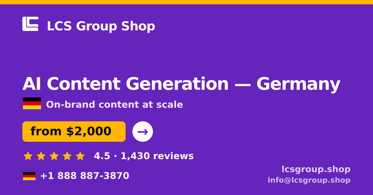 AI Content Generation in Munich — from $2,000/mo, rated 4.9/5 by 439 clients. LCS Group Shop.
