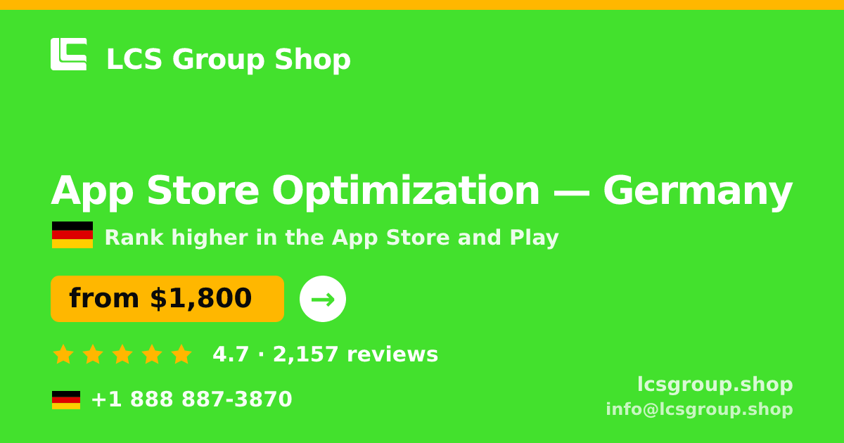 App Store Optimization in Hamburg — from $1,500/mo, rated 4.8/5 by 2592 clients. LCS Group Shop.