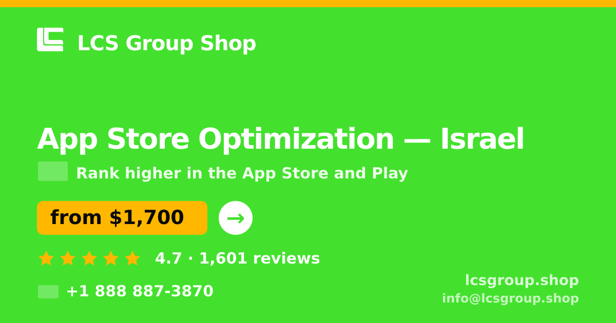 App Store Optimization in Tel Aviv — from $1,700/mo, rated 4.8/5 by 1483 clients. LCS Group Shop.