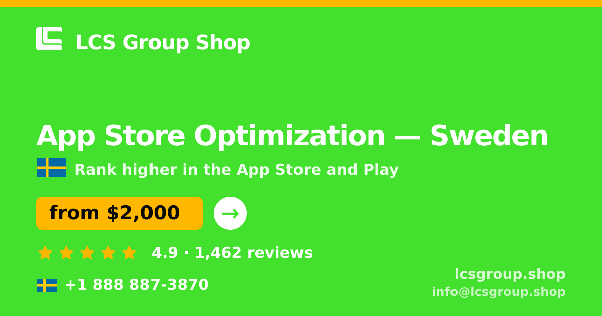 App Store Optimization in Gothenburg — from $2,200/mo, rated 4.5/5 by 2013 clients. LCS Group Shop.