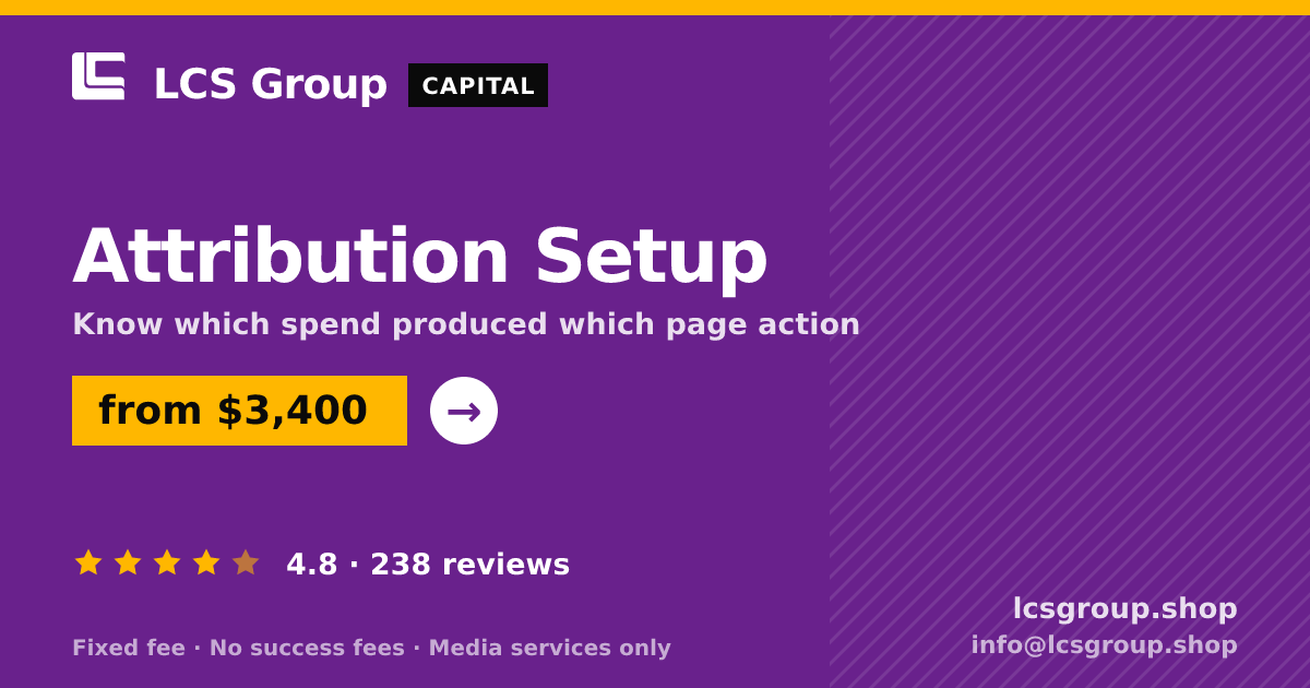 Attribution Setup — from $3,400, rated 4.8/5 across 238 reviews. LCS Group Shop.