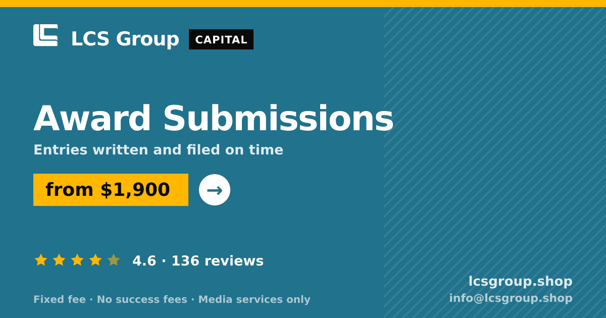 Award Submissions — from $1,900, rated 4.6/5 across 136 reviews. LCS Group Shop.