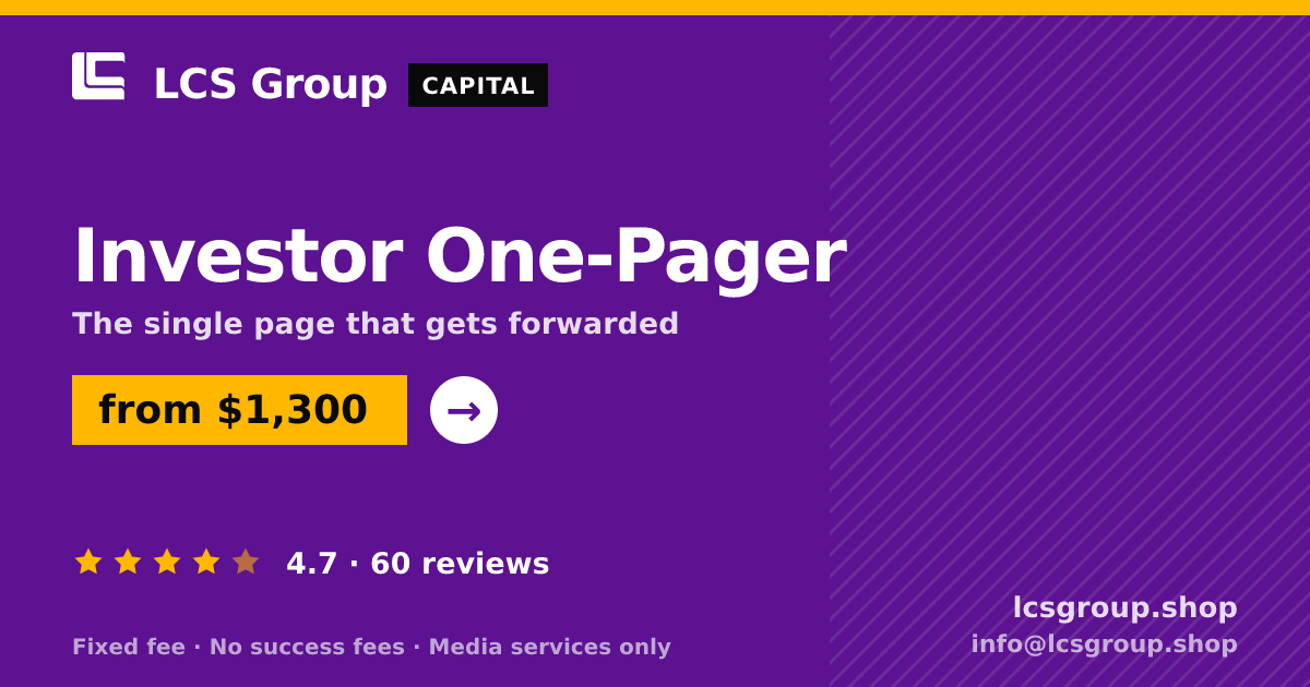 Investor One-Pager — from $1,300, rated 4.7/5 across 60 reviews. LCS Group Shop.