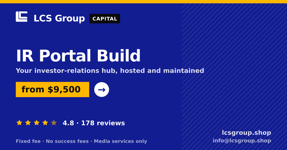 IR Portal Build — from $9,500, rated 4.8/5 across 178 reviews. LCS Group Shop.
