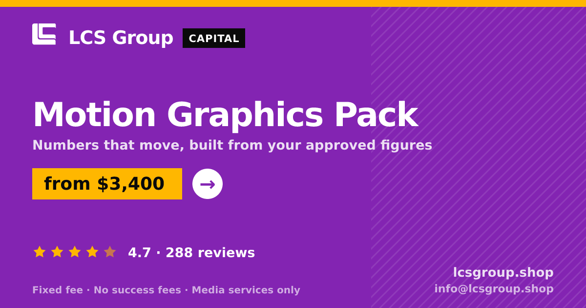 Motion Graphics Pack — from $3,400, rated 4.7/5 across 288 reviews. LCS Group Shop.