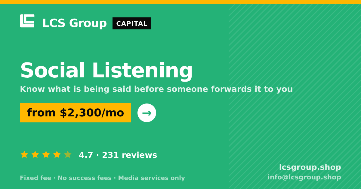 Social Listening — from $2,300/mo, rated 4.7/5 across 231 reviews. LCS Group Shop.