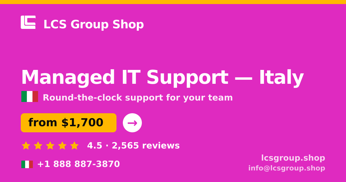 Managed IT Support in Turin — from $1,900/mo, rated 4.8/5 by 1149 clients. LCS Group Shop.