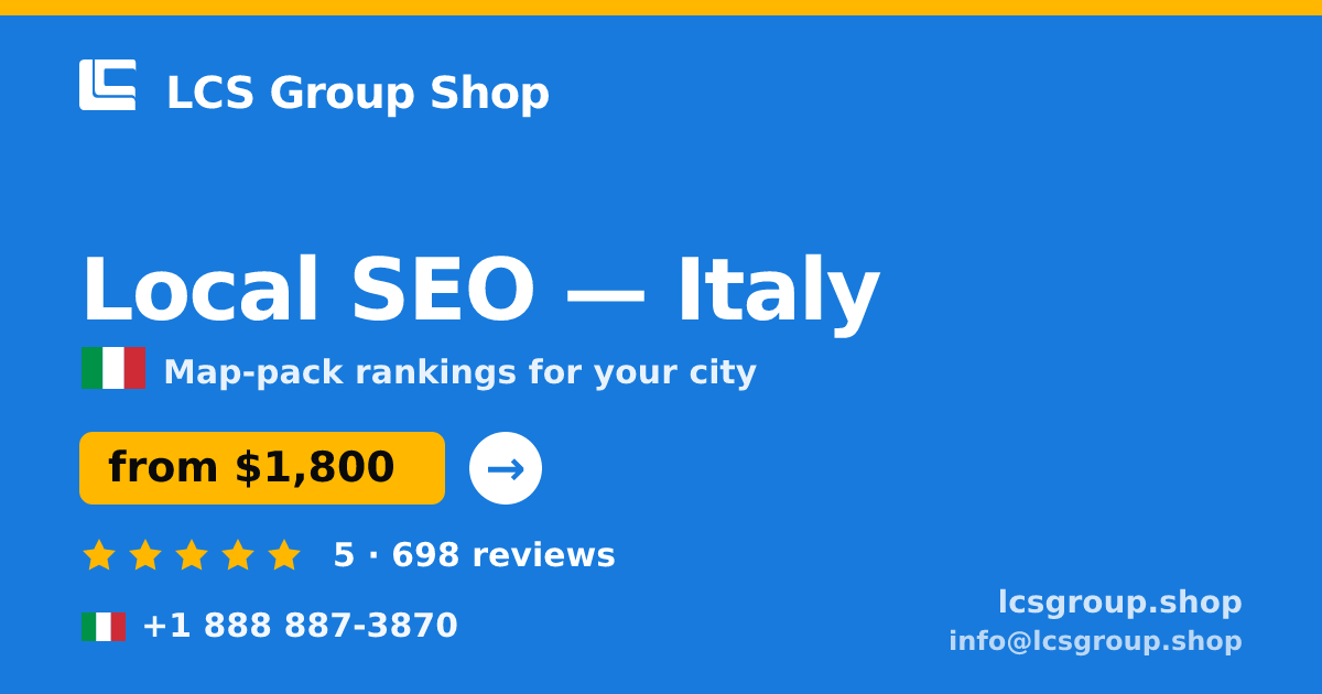Local SEO in Milan — from $1,800/mo, rated 5/5 by 1540 clients. LCS Group Shop.