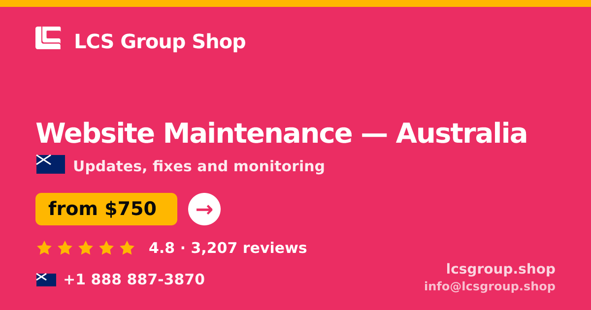 Website Maintenance in Sydney — from $1,000/mo, rated 4.9/5 by 1696 clients. LCS Group Shop.