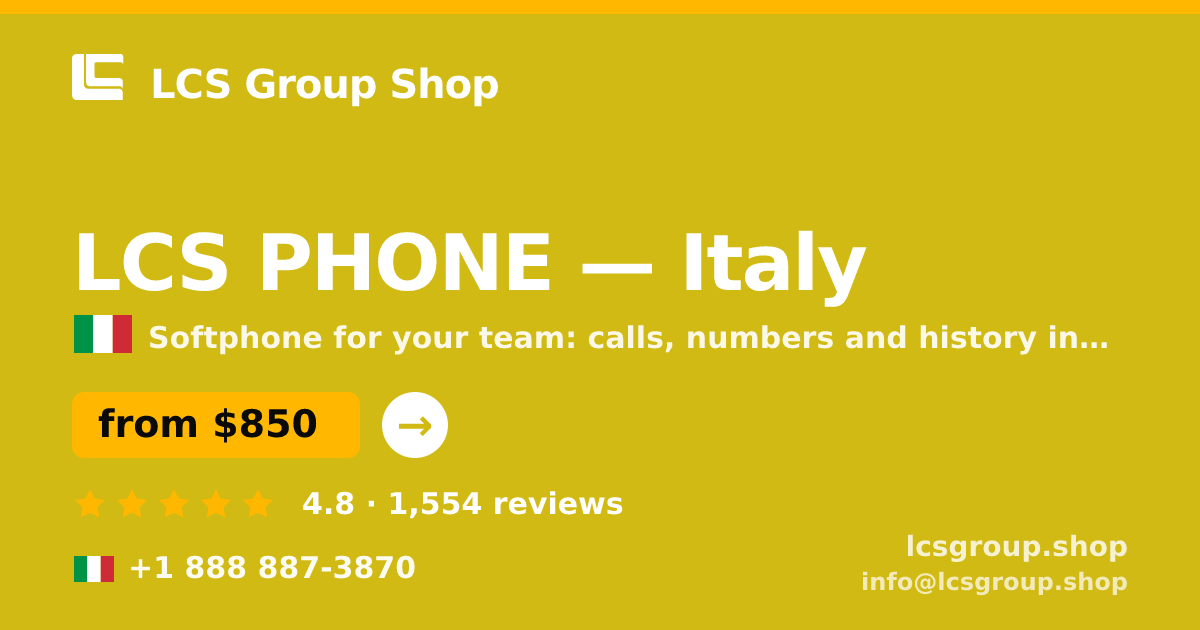 LCS PHONE in Italy — from $850/mo, rated 4.8/5 by 1554 clients. LCS Group Shop.