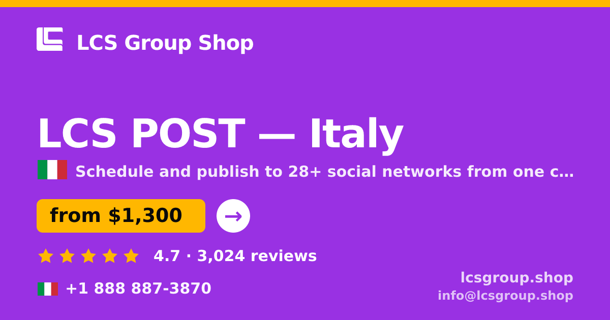 LCS POST in Italy — from $1,300/mo, rated 4.7/5 by 3024 clients. LCS Group Shop.