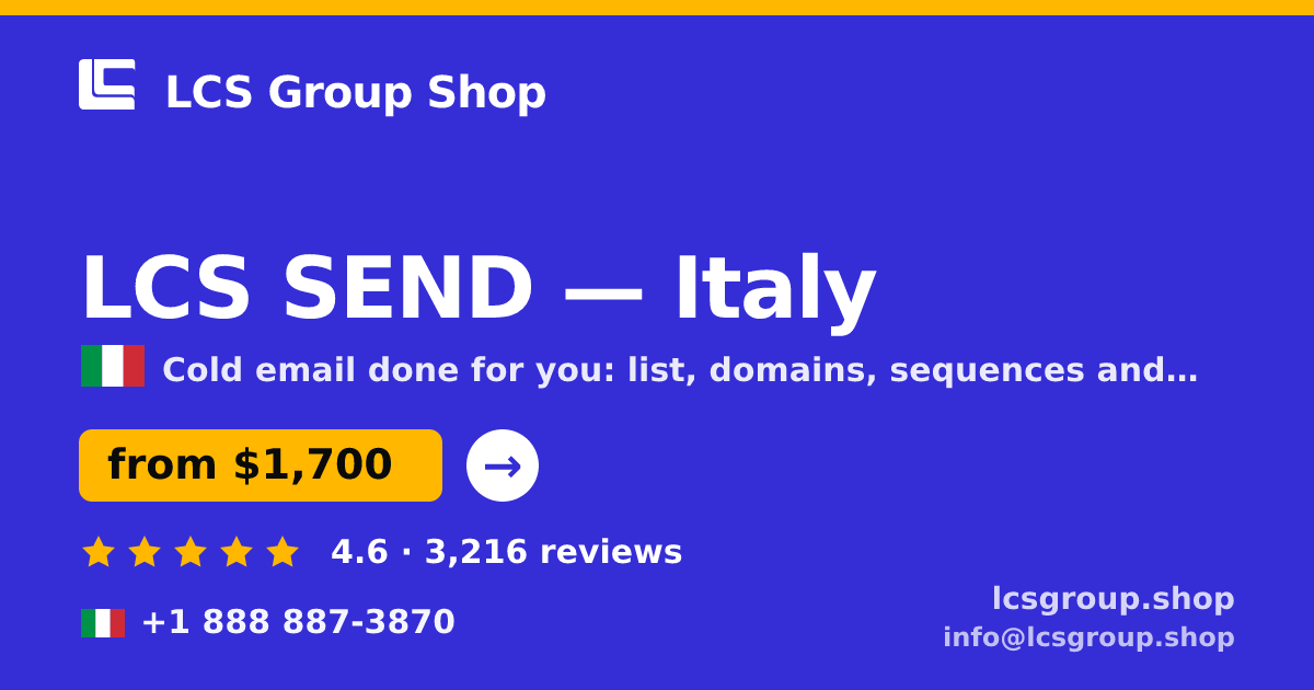LCS SEND in Italy — from $1,700/mo, rated 4.6/5 by 3216 clients. LCS Group Shop.