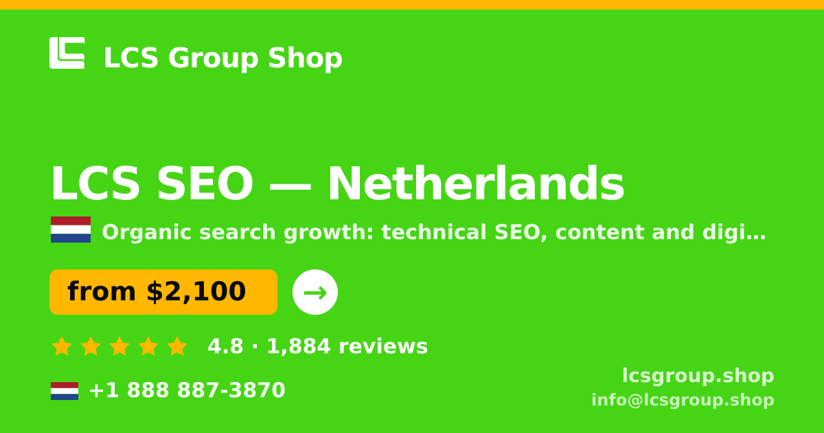 LCS SEO in The Hague — from $2,200/mo, rated 4.8/5 by 2401 clients. LCS Group Shop.