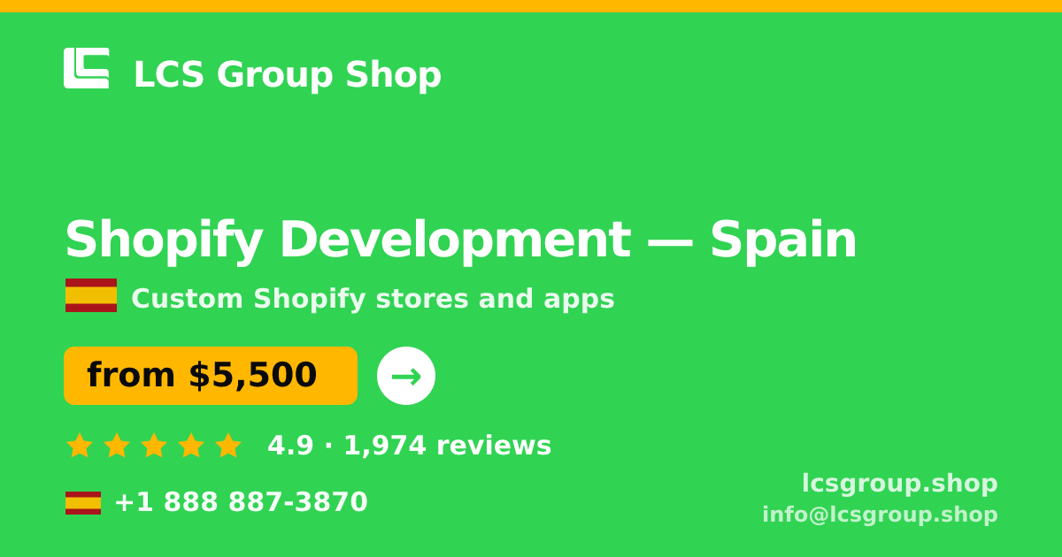 Shopify Development in Valencia — from $5,800, rated 4.6/5 by 3426 clients. LCS Group Shop.
