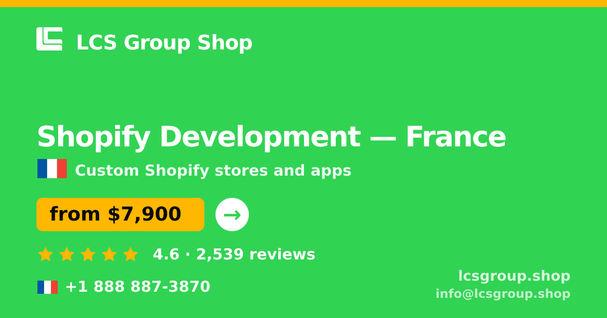 Shopify Development in Marseille — from $6,500, rated 4.9/5 by 1321 clients. LCS Group Shop.