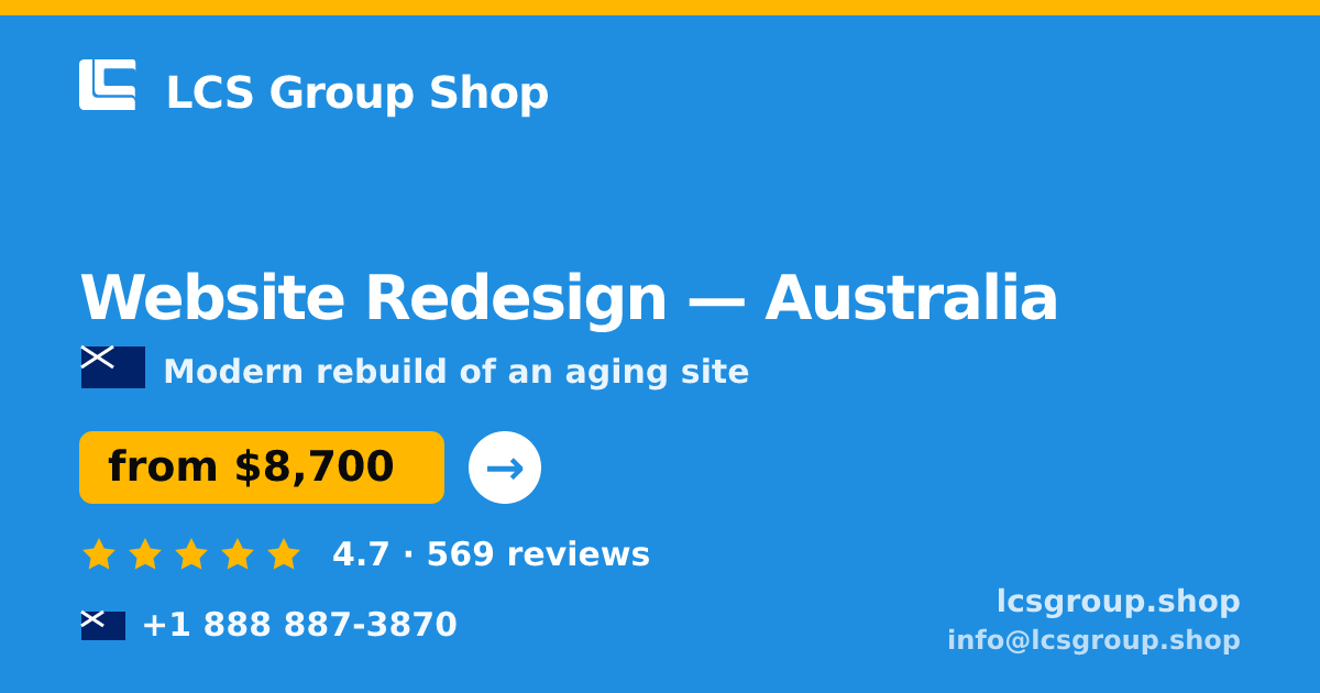 Website Redesign in Sydney — from $8,800, rated 4.5/5 by 2144 clients. LCS Group Shop.